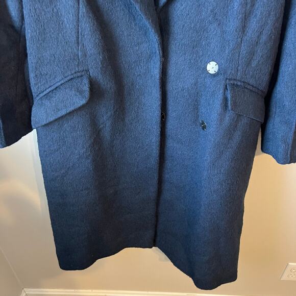 NEW TOPSHOP Manhattan Long Belted Wool Blend Coat Navy Front Size 6 - Picture 4 of 12